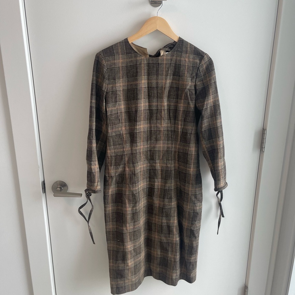 ACNE STUDIOS Wool Plaid Long Sleeve Dress